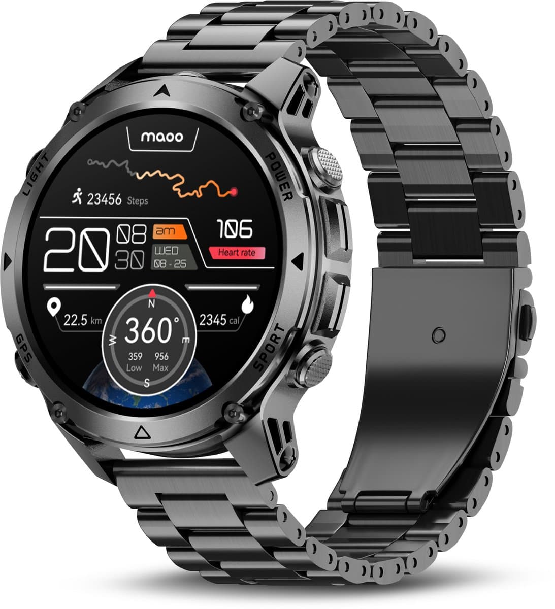 Maoo Titan GPS - GPS Smartwatch Heren - Rugged Sporthorloge - 1,46 inch - 3 Bandjes - Stappenteller - Hartslagmeter - Slaapmonitor - Belfunctie - LED Zaklamp - 100+ Sportmodi - Geschikt voor Android en iOS - Gun Metal — afbeelding 1