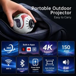 SnelShoppen - Mini-beamer 4K 1080P Draagbare Projector met WiFi 6 en BT 5.4 - Perfect voor Buiten, Feest, Camping - Ondersteunt Powerbank, HDMI, USB — thumbnail 2