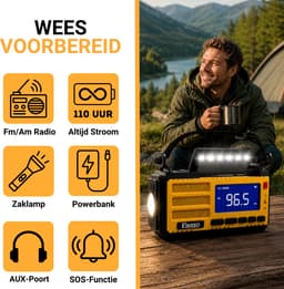 Elesso® Noodradio - Compleet Overlevingspakket bij Oorlog, Rampen & Stroomuitval - 10.000mAh Noodradio Solar Opwindbaar en Batterij - 72 uur Survival Kit powerbank - Kamperen & Outdoor — thumbnail 2