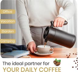 Thijox - HEEMBURG French Coffee Press 1L - Roestvrijstalen Thermoskan met Extra Filter - Dubbelwandige Geïsoleerde Koffiepers voor Koffie en Thee - El — thumbnail 3