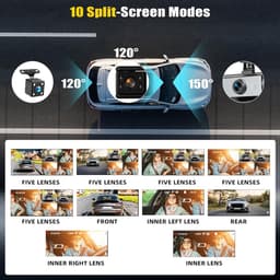 SnelShoppen - 5-kanaals 360° Dashcam met Nachtzicht, Parkeerhulp, 3,16 Inch Scherm, Voor- en Achterzicht, Links en Rechts, Interieur Camera — thumbnail 5