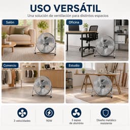 Vloerventilator Krachtig en Verstelbaar – Metalen Ventilator – 2 Snelheden – 90 W – 120° Kantelbaar – Zilver — thumbnail 3
