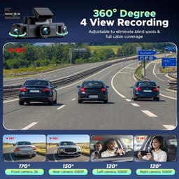 SnelShoppen - 4-Kanaals Dashcam Auto 360 Graden, 2K Infrarood Nachtzicht, 5GHz WiFi, Parkeermodus, Inclusief 64GB Kaart & Hardwire Kit — thumbnail 5