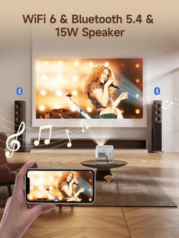SnelShoppen - Mini Beamer Projector 4K 8K Ondersteuning, Native 1080P, WiFi 6, BT 5.4, Autofocus, Keystone-correctie, 180° Rotatie, 15W Luidspreker vo — thumbnail 5
