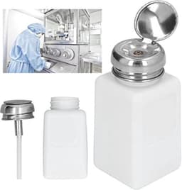 200ml Push Down Alcohol Dispenser Pomp Fles Methanol Container, ESD Veilige Anti Statische Solvent Dispenser met RVS Perskop voor Aceton, IPA Oplosmiddel (Wit) — thumbnail 2