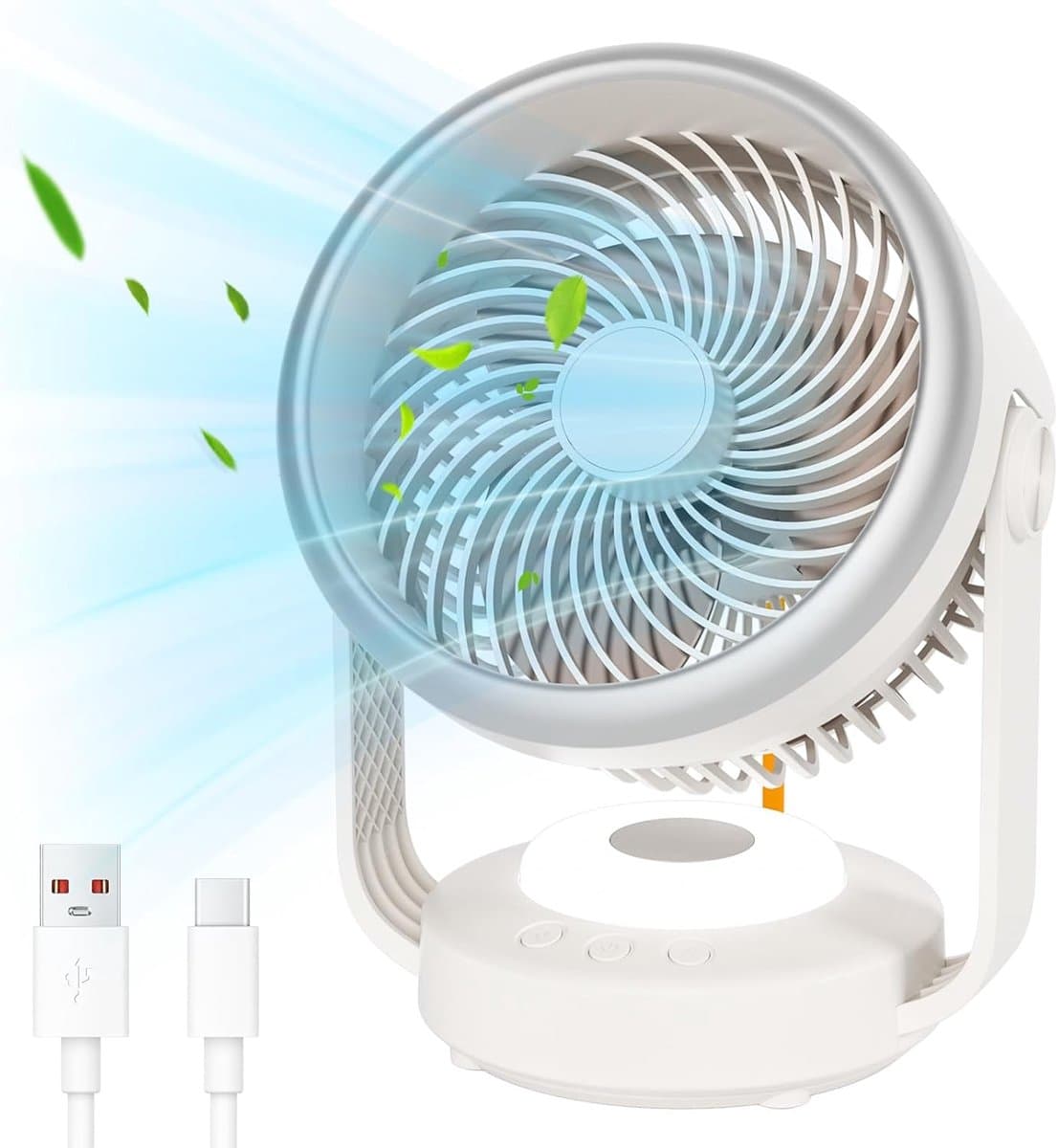 Tafelventilator Oplaadbaar USB - Stille Bureauventilator met Oscillatie - 4 Snelheden - Draadloos - 5700mAh - 90° Draaibaar - Ventilator voor Kantoor, Slaapkamer en Camping - Wit — afbeelding 1
