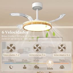 TEKROA® Plafondventilator met LED Verlichting - Intrekbare Bladen - Stille DC Motor - Zomer/Winter Stand - 6 Snelheden - Houtlook - Ø95 cm — thumbnail 5