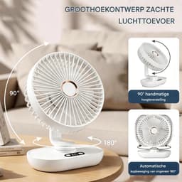 longziming -Oscillerende Mini Tafelventilator - Compacte Bureaukoeler - Draadloze Ventilator - 120° Horizontale Oscillatie - Borstelloze Koperen Motor - LED Digitalaanwijzing - Fluisterstil Koelcomfort - 1 Stuk — thumbnail 3