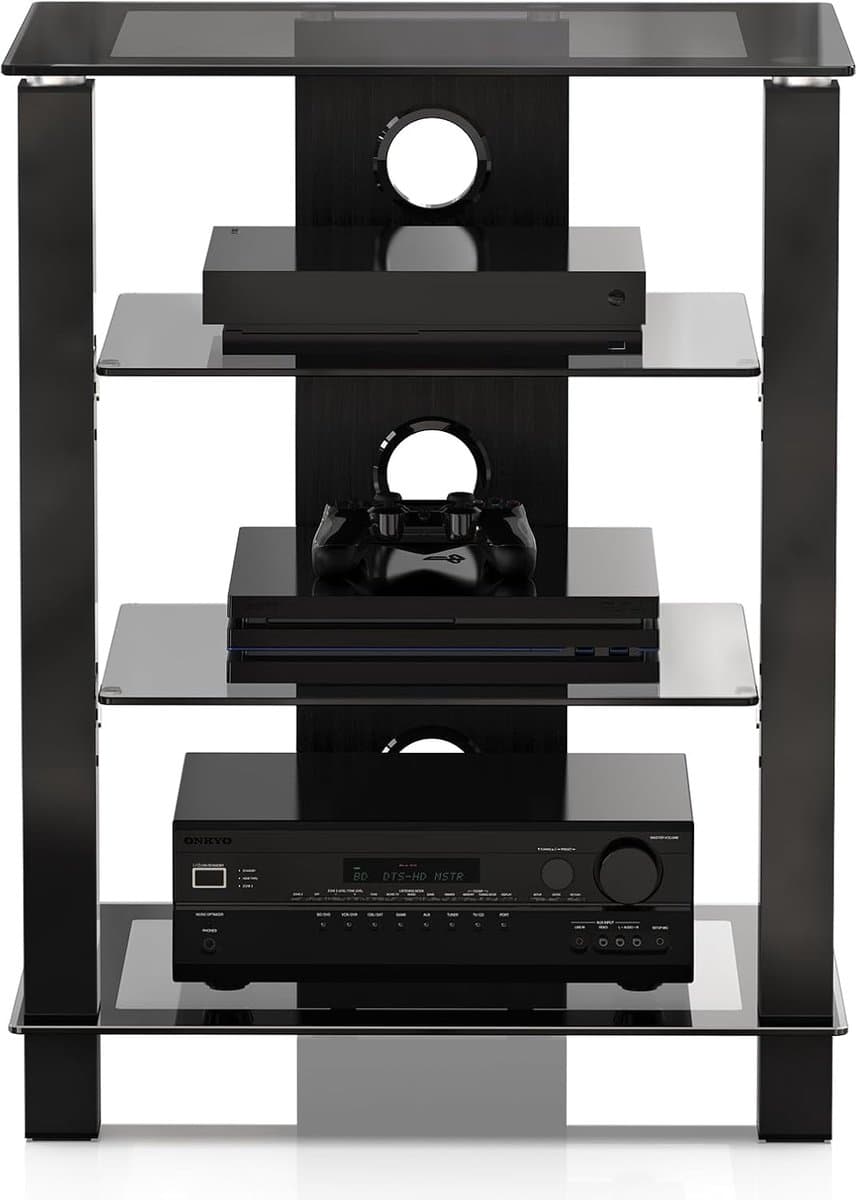 FITUEYES Hifi-meubel - Hifi Rack - 4-laags gehard glas - Hoogte verstelbaar - Kabelbeheer — afbeelding 1