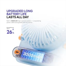 SOLOVE Mini Tafelventilator – Draagbare USB Ventilator met 3 Snelheden – Stil, Lichtgewicht Bureauventilator – Oplaadbaar via USB-C – Ideaal voor Kantoor, Thuis & Reizen – Hemelsblauw — thumbnail 3