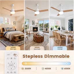 Plafondventilator 3 blad Ø105cm hout - stille ventilator – top kwaliteit - energie zuinig -met remote - ventilator voor laag plafond - 6 snelheden – beste alternatief voor airco - zomer en winter stand – houten ventilator — thumbnail 2
