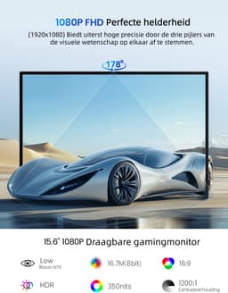 UPERFECT 15.6" Draagbare monitor-1920x1080 FHD IPS-extern scherm -met geïntegreerde standaard-USB-C- & Mini-HDMI-poort-tweede scherm voor laptop/telefoon/spelconsole-VESA-montage mogelijk — thumbnail 3