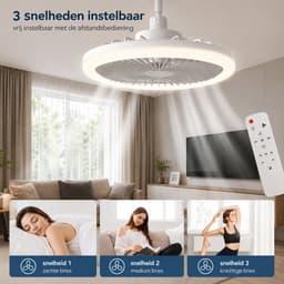 Sello! plafondventilator met verlichting – plafondlamp – drie snelheden – drie lichtkleuren – stil – afstandsbediening – wit — thumbnail 5