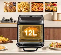 Thuys - Airfryer XXL 12 Liter – Heteluchtfriteuse Oven – 12 Programma’s – 3 Niveaus – 1800W – Kijkvenster & Binnenverlichting – Zwart — thumbnail 2
