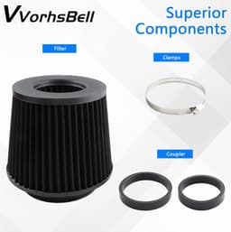 Koude luchtfilter, drie verschillende maten 76 mm/3 inch 89 mm/3,5 "102 mm/4" High Flow Ronde taps toelopende luchtinlaat kegelfilter klem-op luchtfilter compatibel met auto en — thumbnail 4