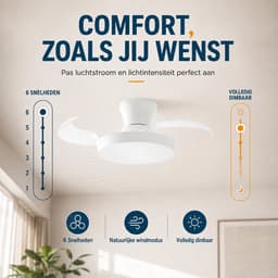 Evolar Plafondventilator met Verlichting - 71 cm -Stille Plafondlamp met Ventilator - Dimbaar Warm Wit Licht (LED) - EVO-CF3050WW — thumbnail 4