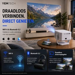 Yemtech® Mini Projector – Thuisbioskoop Projector – Mini Beamer – HY450max – 800 ANSI Lumen – Full HD 1080P – 8K Ondersteuning – Android 14 – WiFi 6 – Bluetooth 5.4 — thumbnail 5