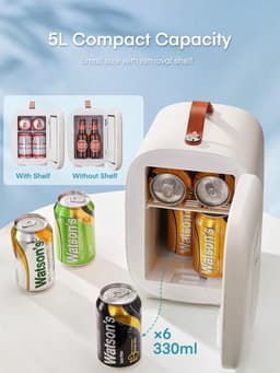 Mini Koelkast 5L – 6 Blikjes – AC/DC/USB – Fluisterstil onder 28dB – Draagbaar – Slaapkamer, Auto & Kantoor – Wit — thumbnail 3