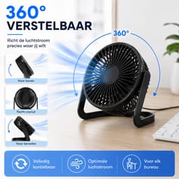 Bureau Ventilator - Zuinige Tafelventilator - Kleine USB Ventilator - Mini Bureauventilator - Kantelbare Statiefventilator - Compacte USB-C Fan - Tafelventilator Geluidloos - Bureau Airco - Desk Fan - Deskventilator - Zwart - Silvergear — thumbnail 5