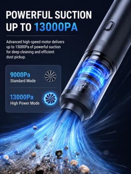 Mini handstofzuiger auto draadloos 5000 Pa 90W zwart, USB-C oplaadbaar draagbare vacuümreiniger voor auto, thuis en kantoor voor meerdere toepassingsscènes — thumbnail 4