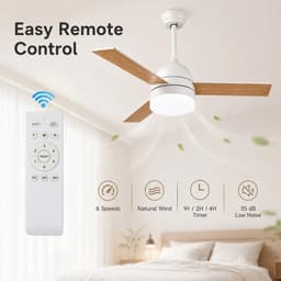 Plafondlamp - Met Ventilator - Plafondventilator - Met Afstandsbediening - 6 Standen - Stille Ventilator - Dimbaar - Winter en Zomer Modus - Wit - Bamboe — thumbnail 5