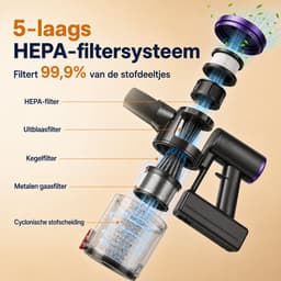 Thuys Draadloze Stofzuiger met HEPA Filter - 45 Min Looptijd - Steelstofzuiger - Laadstation - Zwart — thumbnail 3