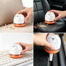 Mini Cartoon Tafelstofzuiger Wit-Oranje, Draagbare USB Oplaadbare Bureaustofzuiger voor Gumrestjes, Stof, Kruimels, Toetsenborden en Autoreiniging — thumbnail 2