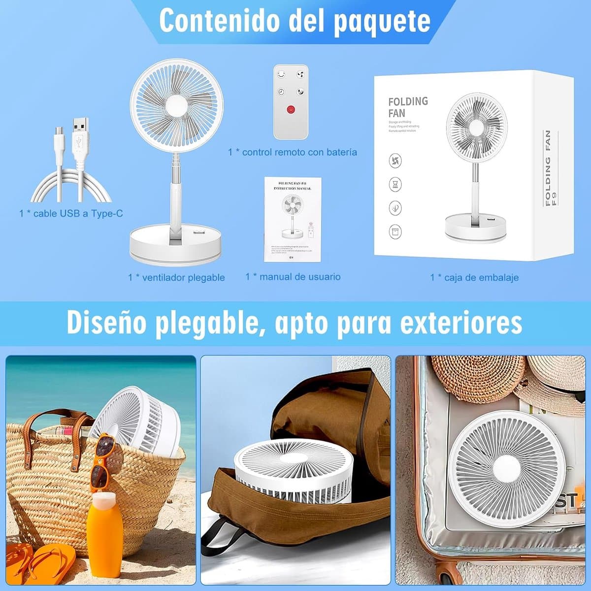 Ventilator Draagbaar – 8000mAh Accu – Stil 12-22 dB – Opvouwbaar, Oscillerend & Met Afstandsbediening — afbeelding 1