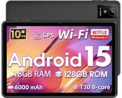 Tablet 10 Inch – Android 15 – 18GB RAM – 128GB Opslag – Octa-Core – 6000mAh – WiFi 5