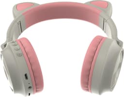 Kinder hoofdtelefoon - koptelefoon Bluetooth met led kattenoortjes miauw licht grijs - roze — thumbnail 4