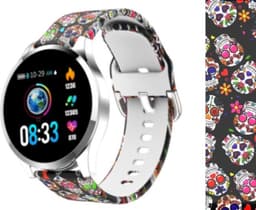 Belesy® BQSiZi8 Skull - Limited edition - Smartwatch Dames - Smartwatch Heren - Horloge - Stappenteller - 1.3 inch - Kleurenscherm - 10x Sporten - INDOOR en OUTDOOR - Zilver - Siliconen — thumbnail 2
