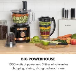 Klarstein Luca Multifunctionele Blender, Keukenmixer, Hakmolen, Rasp, Sapcentrifuge, Foodprocessor, 1000 Watt, Traploos Variabele Snelheid, 6 Standen, BPA-vrij, 3 Liter, 3L Maatbeker, Spatel, Zwart — thumbnail 5