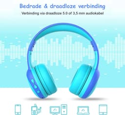 Kinderkoptelefoon draadloos met Bluetooth- Opvouwbaar- Incl. Opbergzakje & kattenoortjes Blauw — thumbnail 3