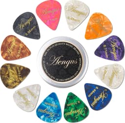 12 Plectrums in aluminium doosje - Celluloid plectrum set - thin 0.46, medium 0.71 en thick 0.96 mm — thumbnail 1
