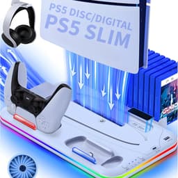 Console Standaard - Geschikt voor Playstation 5 Oplaadstation Controller Oplader - Accessoires - Docking Station - Geschikt voor Sony PlayStation 5, PS5, Slim, Digital, Disc - Charging Station Dock - Wit — thumbnail 1