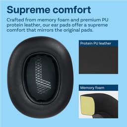 Vervangende Oorkussens voor JBL E65 (E65BT, E65BTNC)/Live 650 (650NC, 650BTNC)/Live 660 (660NC, 660BTNC)/Duet NC Hoofdtelefoons van MMOBIEL – Memory Foam en Protein PU Koptelefoon Oorkussens – Zwart — thumbnail 3
