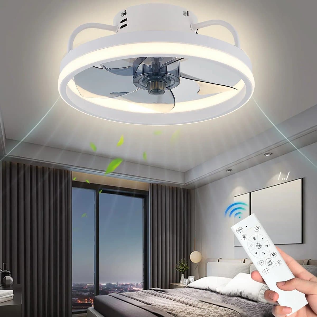 Witte Plafondventilator met Verlichting - Ventilator Lamp Plafond - Kroonluchter Ventilator - LED lamp - Stille Ventilator - Afstandsbediening - Dimbaar - Woonkamer Lamp - Ventilator Lampen - Slaapkamer lamp - Eetkamerlamp — afbeelding 1