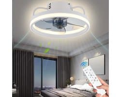 Witte Plafondventilator met Verlichting - Ventilator Lamp Plafond - Kroonluchter Ventilator - LED lamp - Stille Ventilator - Afstandsbediening - Dimbaar - Woonkamer Lamp - Ventilator Lampen - Slaapkamer lamp - Eetkamerlamp