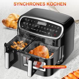 Equivera Dubbele Airfryer - Dubbele Mand - Dual Cook - Heteluchtfriteuse - Verschillende Programma's - Dual Zone - Mega — thumbnail 2