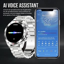 Royal Empire Amoled PRO Smartwatch - Smartwatch Heren - Stappenteller - Bloeddrukmeter - Hartslagmeter - Slaapmonitor - Multisport - 46MM - Geschikt voor alle Smartphones - Kleur Zilver — thumbnail 4