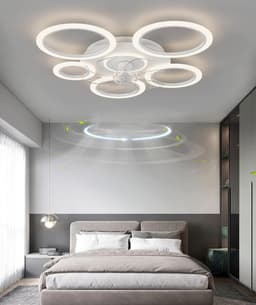 6 Ringen Plafondventilator - Wit - 6 Snelheden - Dimbaar Met Afstandsbediening en APP - Moderne Cirkel Ventilator Licht — thumbnail 4