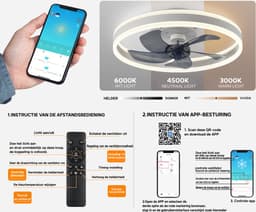 Ventilator Lamp - Plafondventilator - Smart Lamp - Dimbaar - 6 Speed - Wit - Keuken Lamp - Woonkamerlamp - Moderne lamp — thumbnail 3