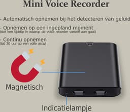 Mini Voice Recorder - 29x29x8mm - Magnetisch - Automatisch opnemen d.m.v. geluids-detectie - Geluidsopnames plannen - 16GB - Accuduur 30 uur! — thumbnail 4