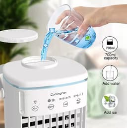 SwiftCool - Mini Mobiele Airco Zonder Afvoer - Ventilator - 3-in-1 - Draagbare Mobiele Airco - Mini - Aircooler - Zonder Slang en Afvoer - 4 snelheden - Wit — thumbnail 4