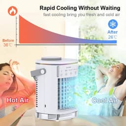 SwiftCool - Mini Mobiele Airco Zonder Afvoer - Ventilator - 3-in-1 - Draagbare Mobiele Airco - Mini - Aircooler - Zonder Slang en Afvoer - 4 snelheden - Wit — thumbnail 2