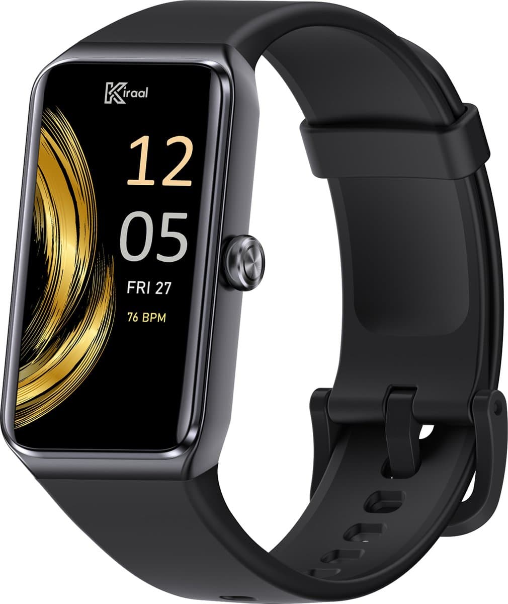 Kiraal Venture Active - AMOLED Activity Tracker - Stappenteller - Hartslagmeter - Bloeddrukmeter - Smartwatch - Waterdicht - Heren - Dames - Nederlandse Handleiding - Zwart — afbeelding 1