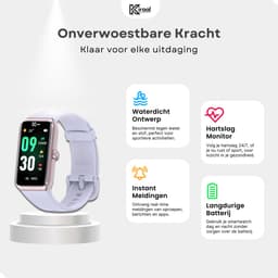 Kiraal Venture Active - AMOLED Activity Tracker - Stappenteller - Hartslagmeter - Bloeddrukmeter - Smartwatch - Waterdicht - Heren - Dames - Nederlandse Handleiding - Lila Paars — thumbnail 3