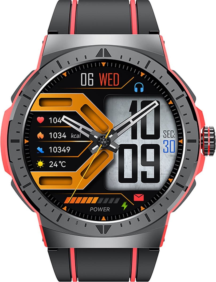 WizBay Premium Select® 1,43 Inch AMOLED Sport Smartwatch Rood Zwart - Bluetooth Bellen - Hartslag Bloeddruk Zuurstof - IP68 Waterdicht - 100+ Sportstanden - 466x466 — afbeelding 1