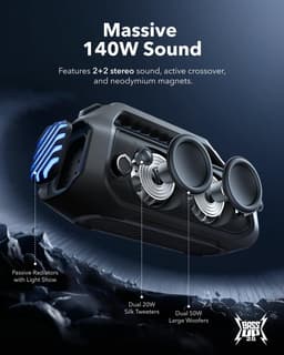 soundcore Anker Boom 2 Plus Buitenluidspreker - Bluetooth - 140W - 2+2 kanalen - BassUp 2.0 - 20 uur - Snel opladen - IPX7 - Waterdicht - RGB-verlichting - USB-C - Powerbank - Voor kamperen - Strand - Tuin — thumbnail 2