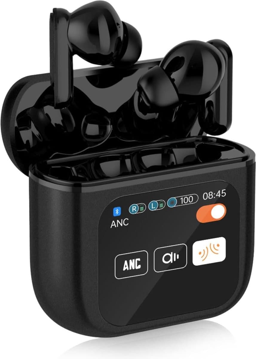 Otiume Draadloze Oordopjes - LCD Scherm Bluetooth Oortjes Wireless Earbuds Touchscreen Earphones - Zwart — afbeelding 1